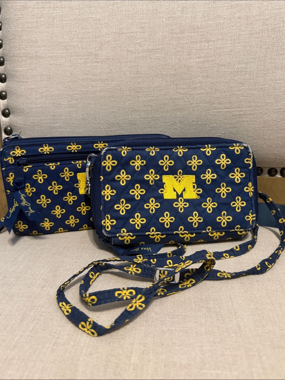 Vera Bradley U of M-Themed Small Crossbody Bag + Large Wristlet WELL LOVED